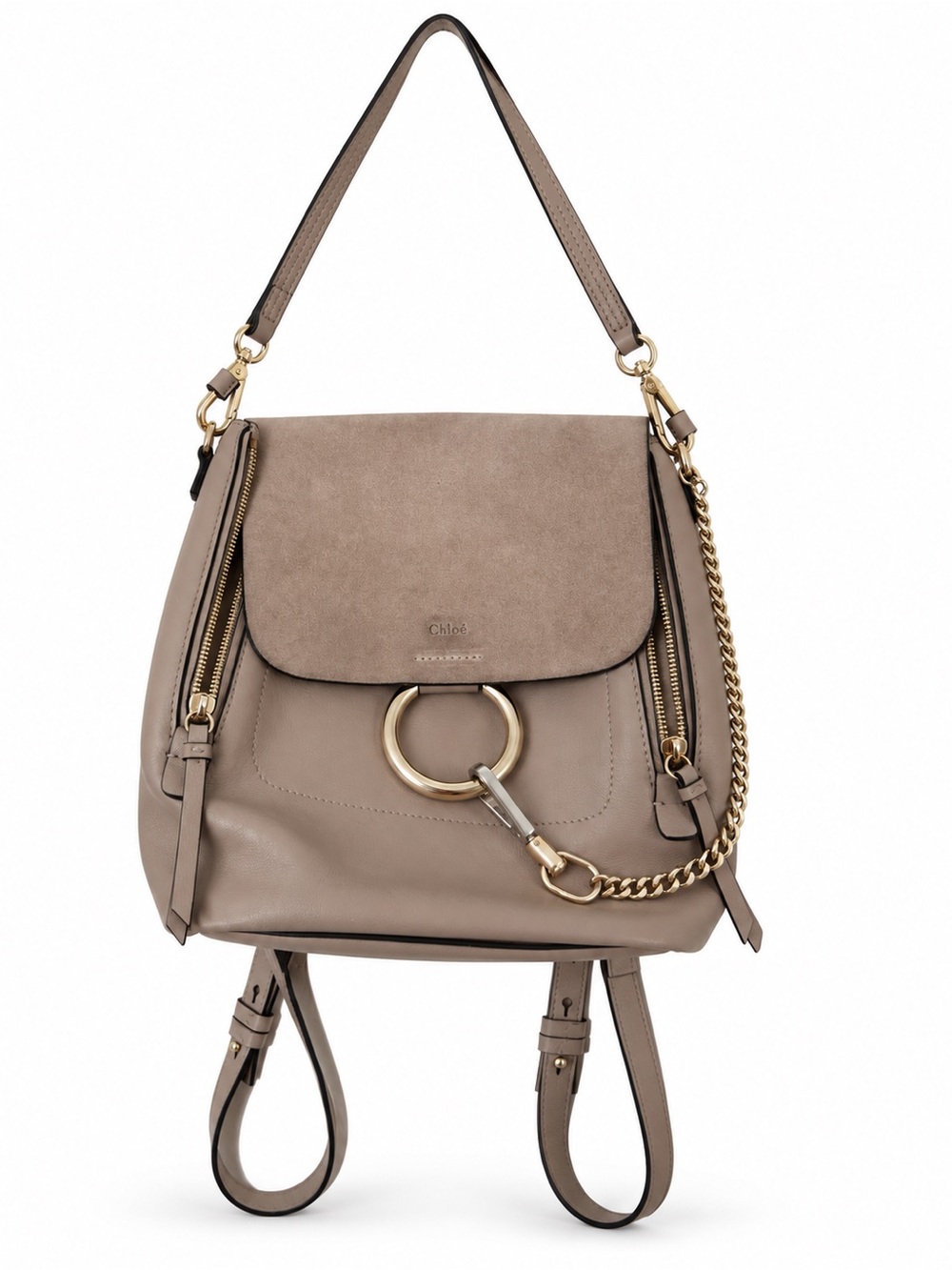 Chloé Faye Motty Grey Leather & Suede Convertible Backpack - Picture 1 of 5
